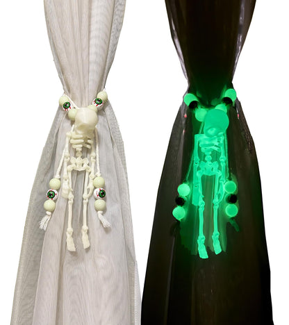 Halloween Curtain Tiebacks Glow in The Dark Skeleton Curtain Holders for Halloween Decor, 2pcs