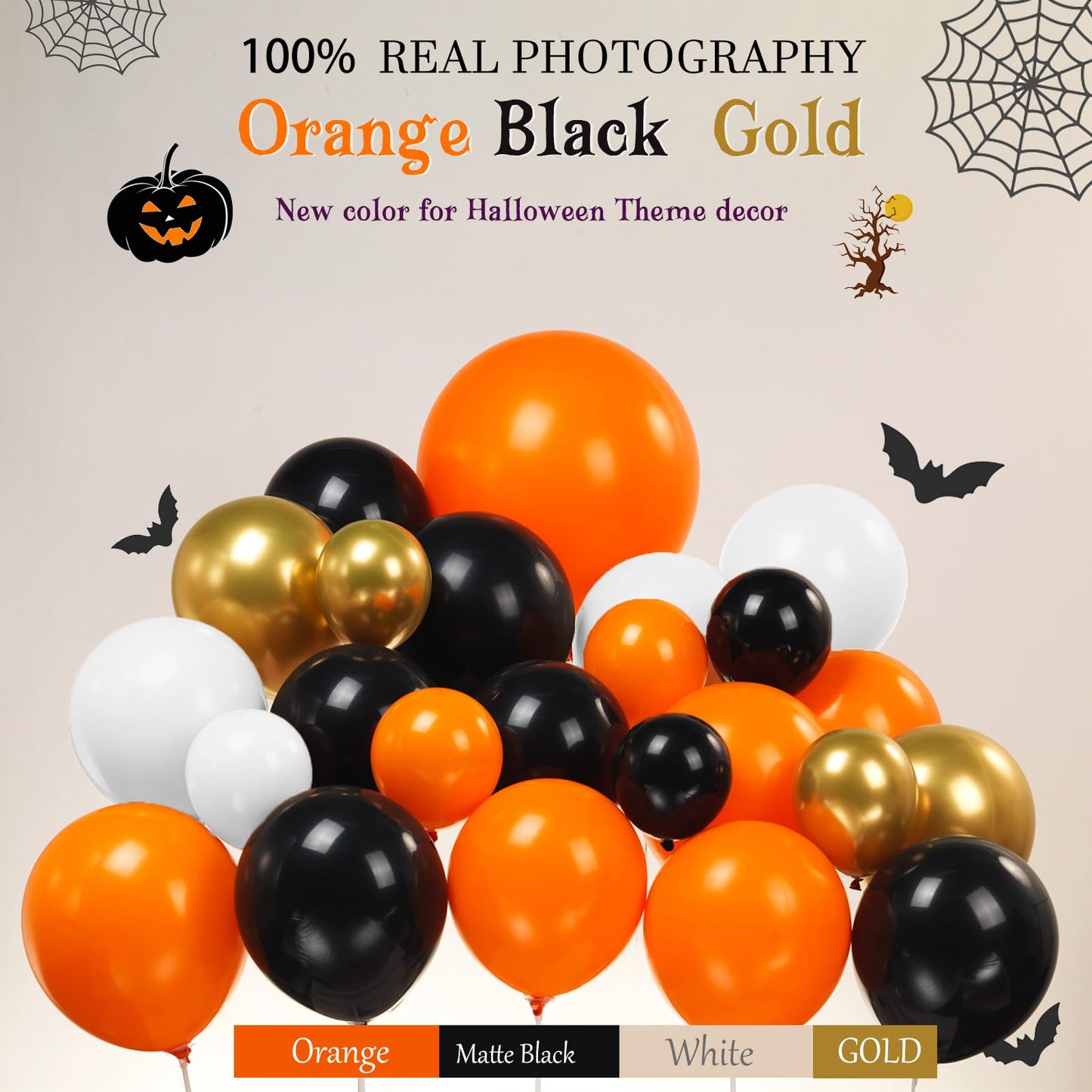 Halloween balloons arch kit Orange Black balloons skull stripe balloons & maple leaves spiderwebs for Fall adult horror halloween Birthday Spooky Theme Festival rick or Treat game Decorations