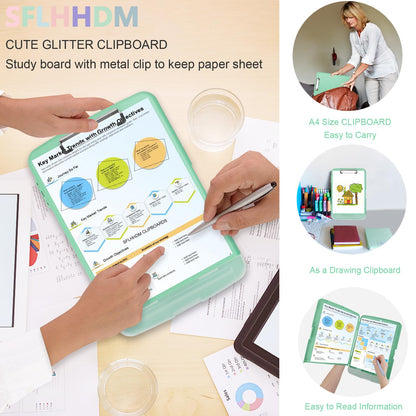 SFLHHDM Clipboard with Storage,Storage Clipboard with Pen Holder, A4 Binder Clip Boards 8.5x11 with Low Profile Clip,Side Opening Nursing Clipboards Folder for Office Supplies-Grayish Green