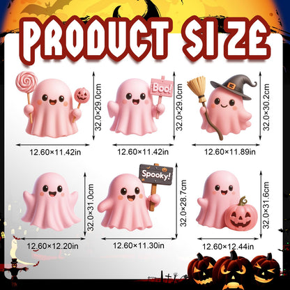 DoubleFill 6 Pcs Halloween Ghost Yard Signs Lawn Outdoor Decorations 3D Ghost Yard Stakes for Halloween Home Front Yard Garden Party Supplies (Pink)