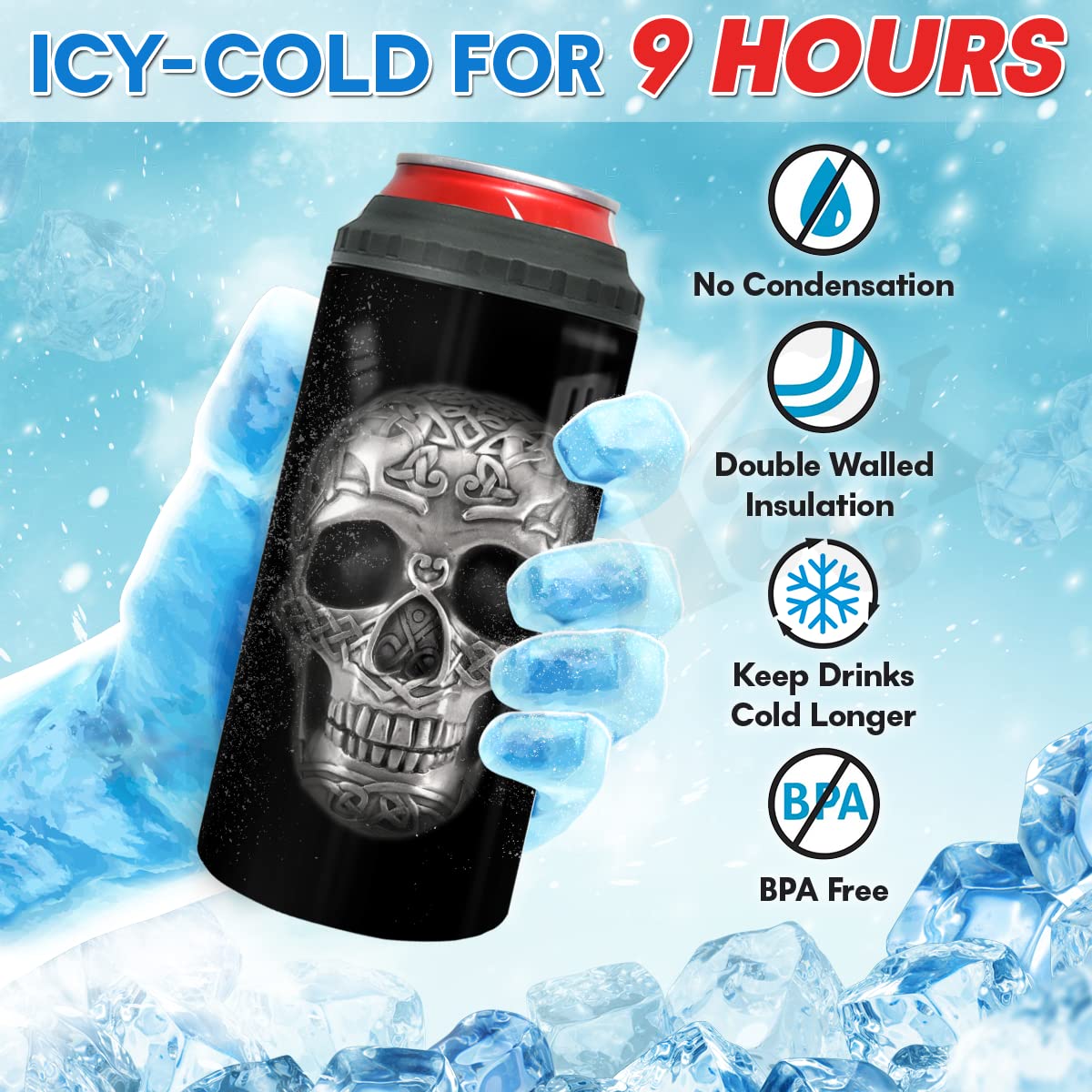 winorax Skull Tumbler 4-in-1 Can Cooler Skulls Coffee Travel Mug Cup 12oz Stainless Steel Insulated With Lid Inspirational Skull Gifts for Men Women Skulls Lover Birthday Halloween Birthday