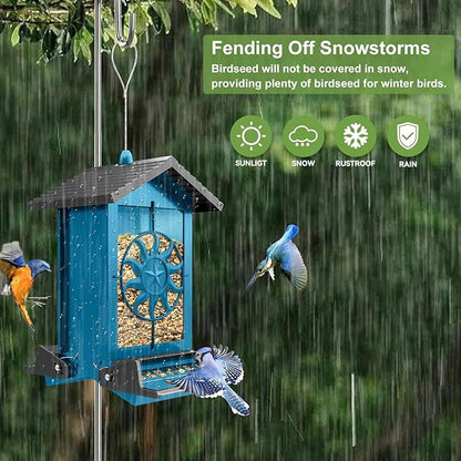 Squirrel Proof Bird Feeders for Outdoors with Weight-Activated, 5LB Large Metal Wild Bird Feeders for Cardinals,Blue Jay,Finch, Weatherproof Durable Hanging Bird Feeder for Backyard,Garden (Blue)