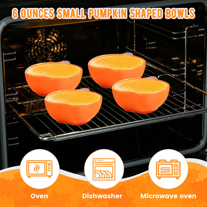 EIDIND 12 Pack Ceramic Pumpkin Bowls, 6 oz Small Fall Ramekins, Pumpkin Shaped Dishes for Halloween Thanksgiving Candy Snack Dip Sauce, Orange Mini Bowls for Autumn Party Decor