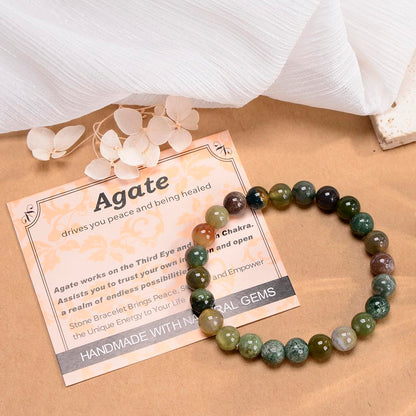 MASSIVE BEADS Indian Agate - Stone of Peaceful - Handmade Yoga Stretch Elastic Bracelet Natural Stone Crystal Healing Power Energy Gifts for Unisex Adult 4mm
