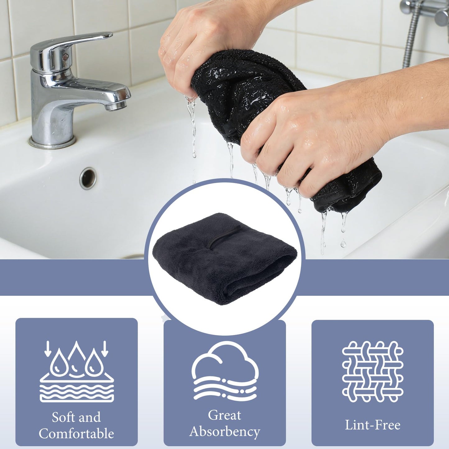 Hipruict Hanging Hand Towels with Loops, 4 Pcs Hand Towels for Kitchen, Absorbent and Soft Fiber for Quick Dry, Round Shape (Black)