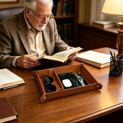 Papa Grandpa Gifts for Fathers Day PU Leather Valet Tray and Keychain, Father's Day Birthday Gift for Grandpa from Granddaughter Grandson, Men Gift for Grandpa Grandfather Presents Useful Stuff