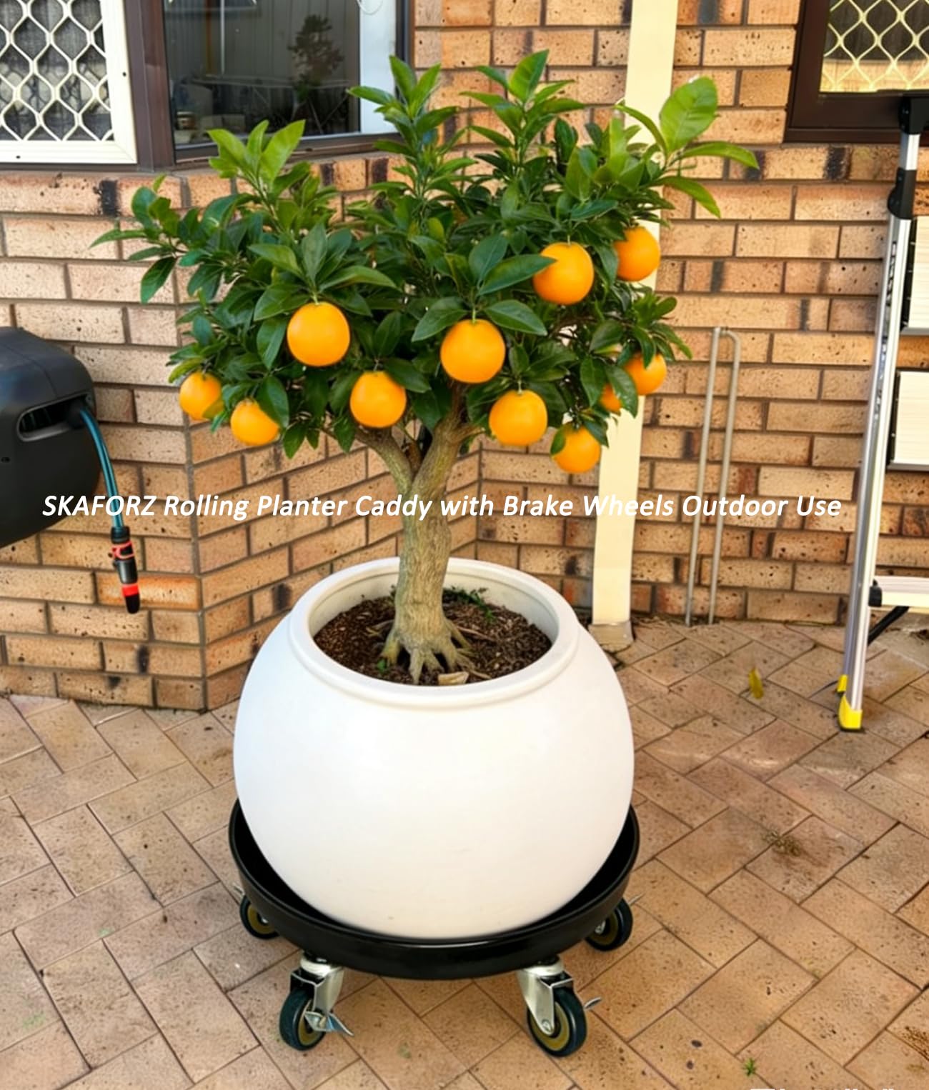 SKAFORZ Rolling Planter Caddy(430lbs Capacity), Heavy Duty Metal Plant Stand with Brake Wheels Plant Dolly Mover Plant Pot Tray Saucer for Indoor Outdoor 16 Inches Black 2Pack