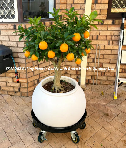 SKAFORZ Rolling Planter Caddy(470lbs Capacity), Heavy Duty Metal Plant Stand with Brake Wheels Plant Dolly Mover Plant Pot Tray Saucer for Indoor Outdoor 18 Inches Black