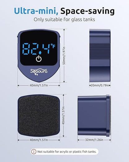 Aquarium Magnetic Cleaner with Thermometer, Fish Aquariums Mini Magnet Brush Only for Glass Tank,Tiny Magnets Clean Floating Cleaning ToolAlgae Scrapers(Blue)