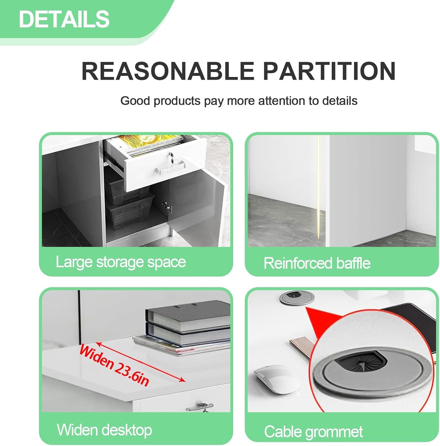 Modern Reception Desk with Counter and Drawer Office Front Desk with Cabinet Wooden Commercial Reception Table Checkout Counter for Retail Salon Lobby Black and White Left 63inch/160cm