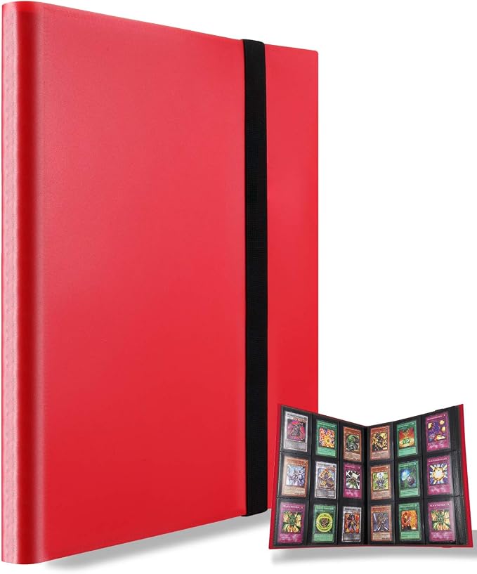AITIME 360 Pockets Trading Card Binder Album, Side Loading PP Pockets Sleeves, Cards and Coupons Protector Storage Book (Red)