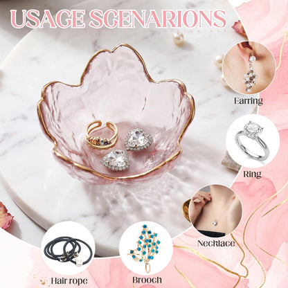 LOYIM 4 Pack Glass Jewelry Dish Small Flower Ring Holder Trinket Tray for Earrings Key Vanity Decor for Women Wedding Gift