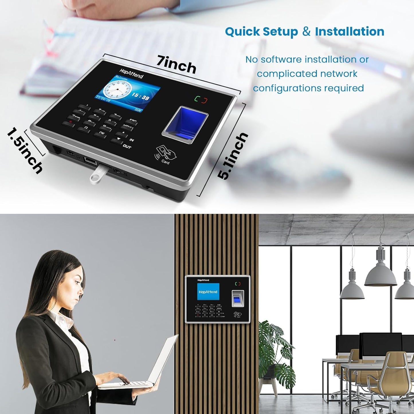 Time Clock - Fingerprint Time Clocks for Employees Small Business Automatic Calculate Hours, H2 Standalone Biometric Clock in Machine for Employees with 5 RFID Cards (0 Monthly Fees)