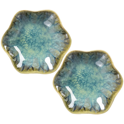 Koyzsen 2Pcs Ceramic Jewelry Dish - Lotus Leaf Shape, for Ring Holder Necklace Small Key, Suitable for Mother Friend Sister, Gifts for Women, Cute Plate Trinket Tray, Home Decor (Emerald Green-2PCS)