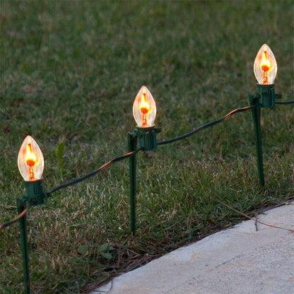 C7 Christmas Flicker Flame String Lights, 25Ft C7 Outdoor Christmas Decorations String Lights with Clear Flicker Flame Bulbs, Hanging Patio Lights for Christmas Halloween Party Garden Porch-Black
