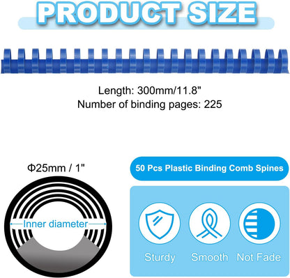 PATIKIL 25mm (1") Plastic Binding Combs, 50 Pcs 21 Rings Comb Binding Spines 225 Sheet Capacity Letter Size for Binding Paper Sheets Notebook Calendar Picture Album, Blue