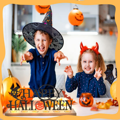Metal Happy Halloween Sign, Tiered Tray Decor with 18pcs Tealights, Black Halloween Decorations Tea Lights Holders for Home, Office, Shelf, Mantel, Indoor, Table, Spooky Jack-o-lantern Ghost Bat Decor