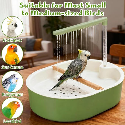 Parrot Shower for Cage, Automatic Parakeet Bird Bath with Circulating Water, USB Charging Quiet Pump Detachable Bathtub, for Small & Medium Birds Budgie, Cockatiel, Lovebird, Conure, Parrotlet, Quaker