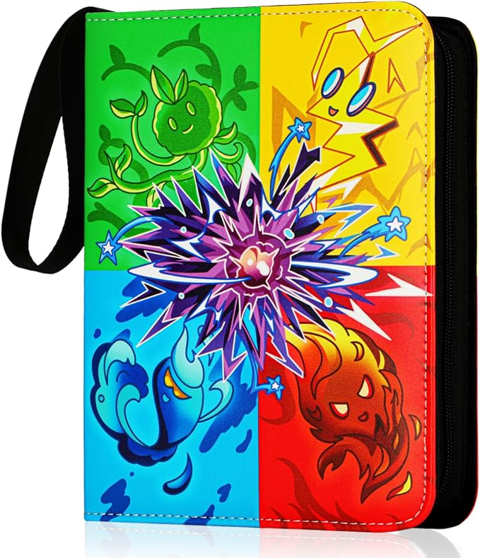 4 Pocket Card Binder for Cards, Trading Card Binder Fits 400 Cards with 50 Removable Sleeves, Zipper Card Holder Case Album Book for Boys Girls
