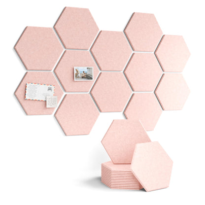 Fluxynara Hexagon Cork Board Alternative for Walls Decor-12-Pack Felt Bulletin Board Tiles,with 30 Pushpins,70 Adhesive Tabs for Office,Classrooms & Home Pin Board Felt Board-Pink