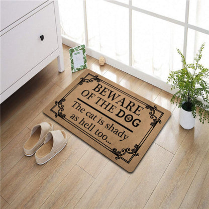 Funny Welcome Mat 30"(L) x 18"(W) Doormat for Entrance Way Indoor Mats No Slip Kitchen Rugs and Mats (Beware of the Dog The Cat Is Shady As Hell Too Funny Welcome Door Rugs Novelty Door Mat)