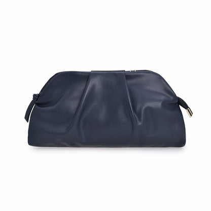 IXEBELLA Dressy PU Clutch Purse for Women Formal Soft Pleated Vegan Leather Evening Bag for Wedding/Prom/Cocktail Party (Navy)