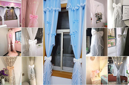 Turbokey 2 Pcs Gauze Curtain Tieback Silk Ribbon Bowknot Tie Back Clips Sweet Lace Curtain Holdbacks Buckle for Nursery Bedroom Decor Tassels Home Office Window Decorative Drapes (Black)