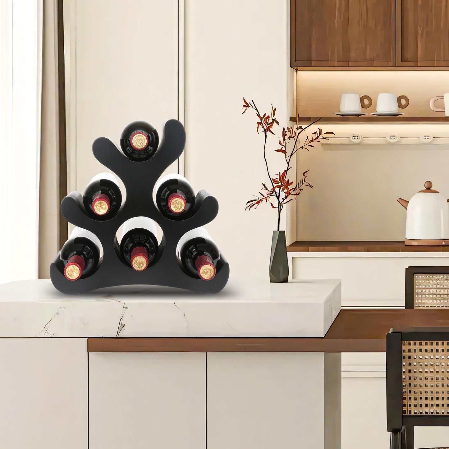 TRUDING Countertop Wine Rack - 6 Bottle Wooden Wine Rack - Freestanding Wine Bottle Holder Stand - Wine Storage Rack for Cabinet Pantry Bar Kitchen
