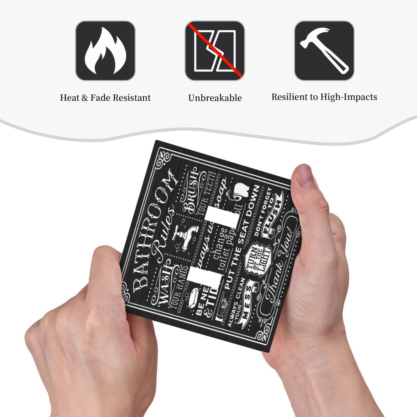 Family Funny Bathroom Rule Decorative Double Toggle Outlet Switch Wall Plate Home Western Bath Tub Toilet Washroom Inspirational Quote 2-Gang Light Switch Cover Electrical Receptacle Face Plate Cover