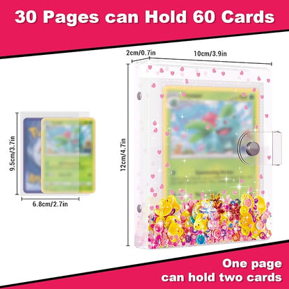 Transparent Pink Card Binder for Pokemon, Cute Card Binder for Game Cards Trading Cards, Small Card Booklet for 3~10 Year Girls Gifts, Stocking Stuffers (Holds 60 Cards)