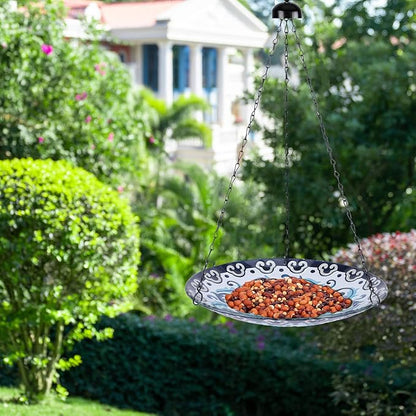 MUMTOP Hanging Bird Bath - Bird Baths for Outdoors, 12 Inch Glass Bird Bath Bowl Outdoor Bird Feeders for Garden Yard and Patio Decor