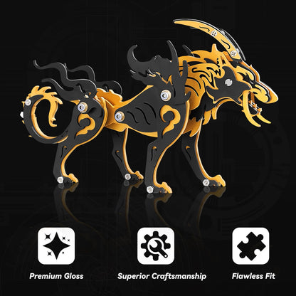 3D Metal Puzzles,3D Metal Puzzle for Adults,Mechanical Model Kit Wolf King Black Orange,Steel 3D Puzzles Stainless Steel Ornaments for Adults Home Decor Art Craft Gifts Toys.