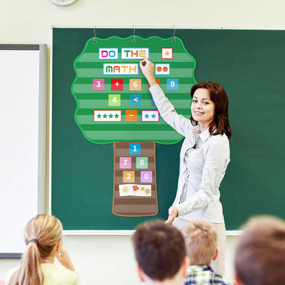 Tree Pocket Chart for Classroom, 42"x 28 ¾" Large Hanging Pocket Charts for Kids, Back to School Supplies for Teacher, Pocket Charts with 11 Sentence Strips Holder (Green)