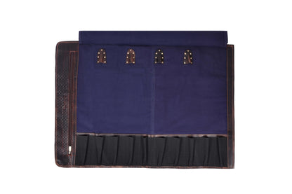 Leather Knife Roll Storage Bag, Elastic and Expandable 10 Pockets, Adjustable/Detachable Shoulder Strap, Travel-Friendly Chef Knife Case (Navy Blue, Canvas)