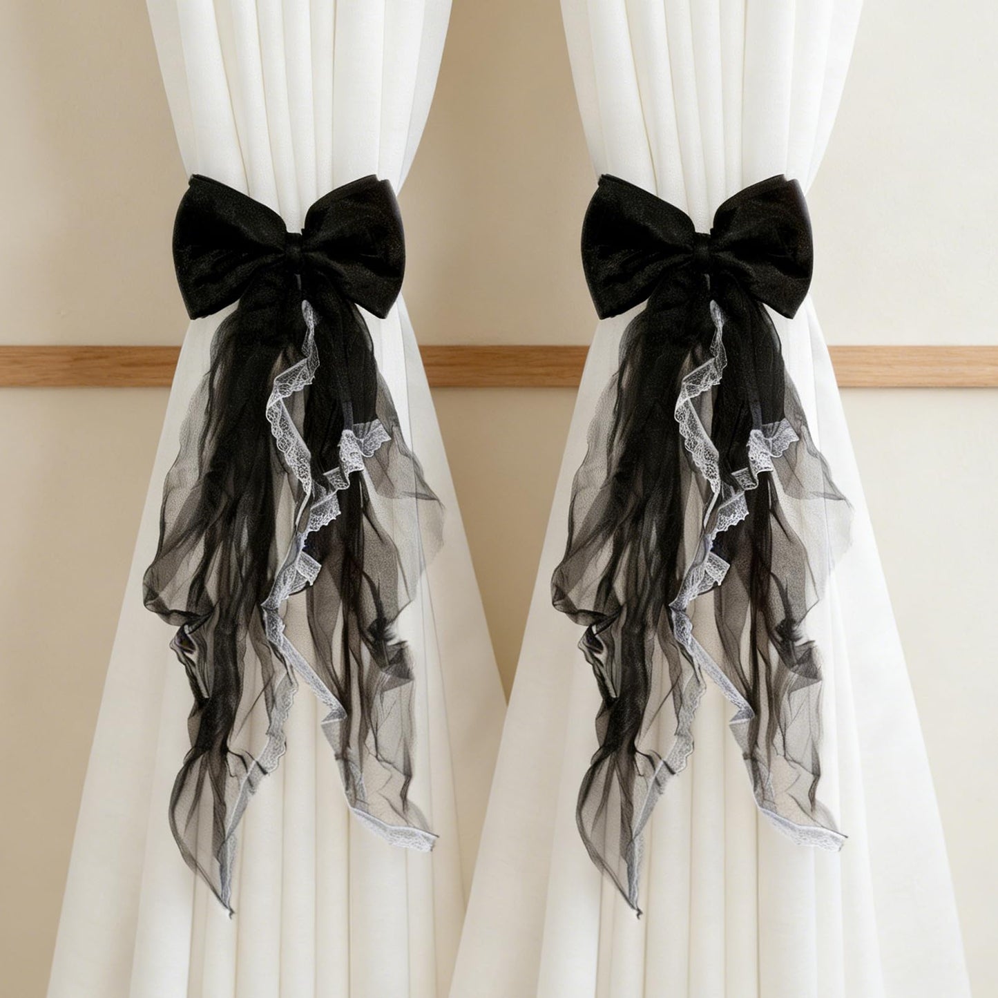 Bowknot Curtain Ties 2 Pcs, Boho Handmade Curtain Holdbacks 23.6 Inch Long Decorative Tiebacks for Wedding Party, Bedroom, Dining Room, Balcony (Yellow)