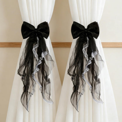 Bowknot Curtain Ties 2 Pcs, Boho Handmade Curtain Holdbacks 23.6 Inch Long Decorative Tiebacks for Wedding Party, Bedroom, Dining Room, Balcony (Yellow)