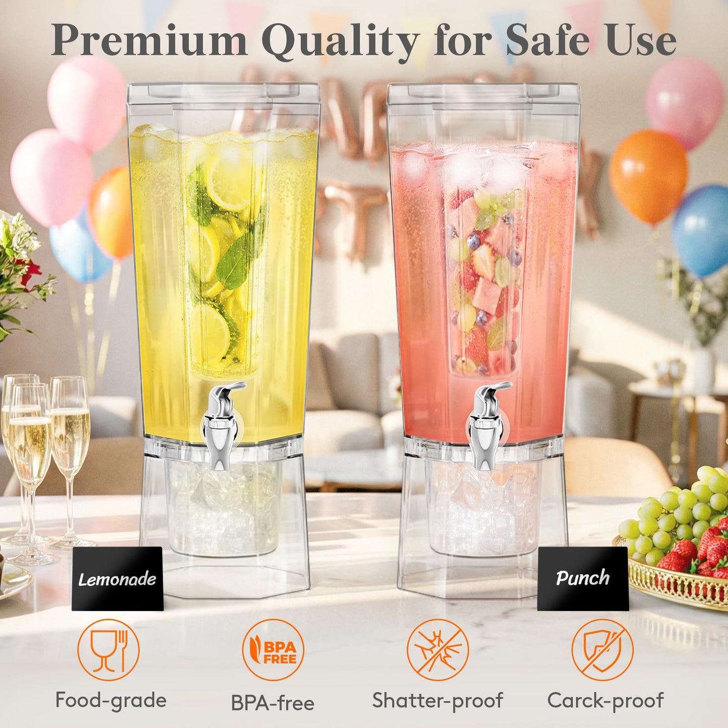 Lifewit 1.6 Gallon Drink Dispenser for Parties 2 Pcs, Plastic Beverage Container for Juice/Tea/Soda with Stand & Fruit Infuser, Clear Lemonade Dispenser with Leak-Proof Spigot, BPA Free Water Pitcher