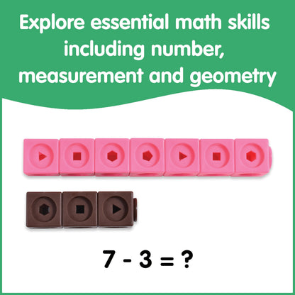 edxeducation Math Cubes | Set of 100 Linking & Snap Cubes | Counting Blocks with 5 Shapes | Math Manipulatives for Preschool & Kindergarten | 10 Colors