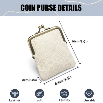 ZZHAOYI Women Genuine Leather Clutch Coin Purse Mini Kiss Lock Change Purse Wallet Slim Retro Coin holder Purse (White)