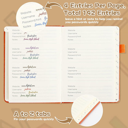 DAOFARY Password Book with Alphabetical Tabs - Small Password Keeper Book (5.6 * 4.3 in) with Inner Pocket, Hardcover Password Keeper Notebook for Log Internet Website Information (Lake Blue)