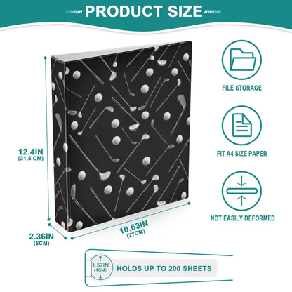 Golf Black Round Ring Binders 1.5 Inch Sports Balls 3 Ring Clipboard Binder for Office School Work Supplies File Folder 200 Sheet Capacity