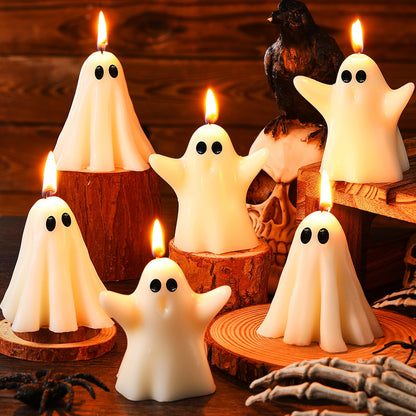 Conelist 6 Pieces Halloween Large Ghost Candles White Spooky Scented Halloween Candles Horror Gifts Candle Tea Lights Goth Room Decor for Summer Dining Table Party Bedroom(Cute Style,White)