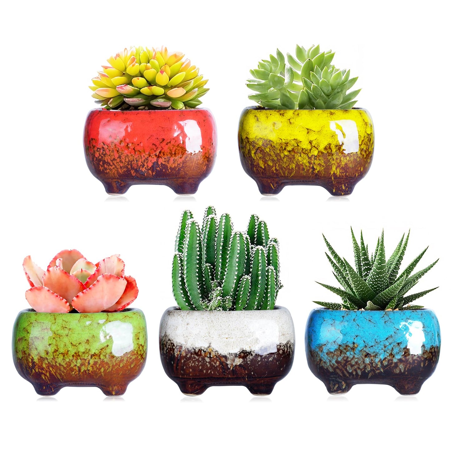 ARTKETTY Succulent Pots - 4.7 Inch Small Succulent Planter Pots with Drainage Hole Ceramic Flower Pots for Indoor Cactus Plants Pack of 5