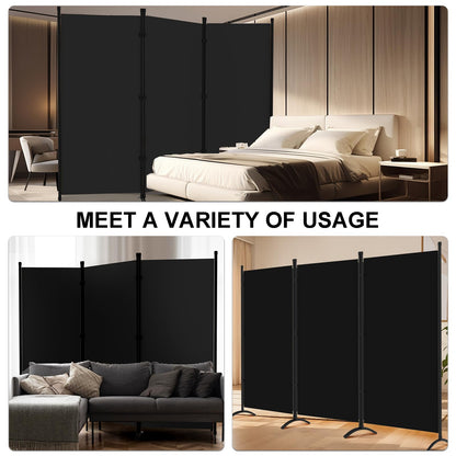 Room Divider 3-Panel Privacy Screen, Portable Screen Steel Frame with Hook&Loop for Home, Office, Classroom, Studio, Meeting (Black