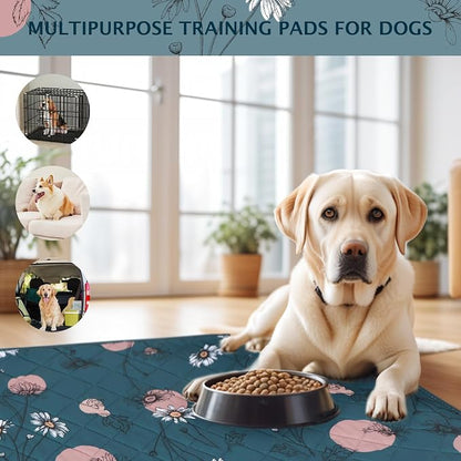 IEUUMLER Washable Pee Pads for Dogs, 2 Pack Non-Slip & Waterproof Pack Whelping Pad, Reusable Washable Puppy Potty Training Pad with Fast Absorbent for Playpen EU007 (Navy Blue Daisy, 42"X28"-2pcs)