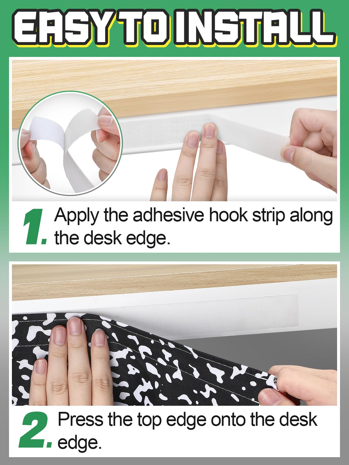9ft Desk Skirts for Teacher Desk - Hook-and-loop Table Skirt for Classroom Decor, Back to School Supplies, Composition Notebook