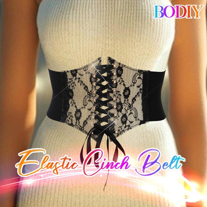BODIY Women Lace Corset Belts Elastic Cinch Belt Tied Waspie Wide Waist Bustiers for Dress (Black)