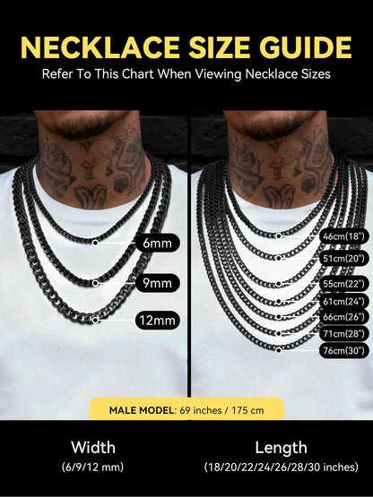 ChainsHouse Black Chain for Men Stainless Steel Cuban Link Chain Miami Necklace Hip Hop Metal Plated Women Jewelry