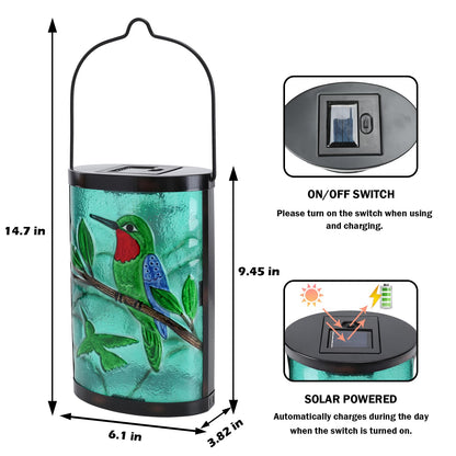 Afirst Hanging Solar Lantern Outdoor Bird Glass Lights Waterproof LED Lamp for Garden Yard Tree Desk Decor