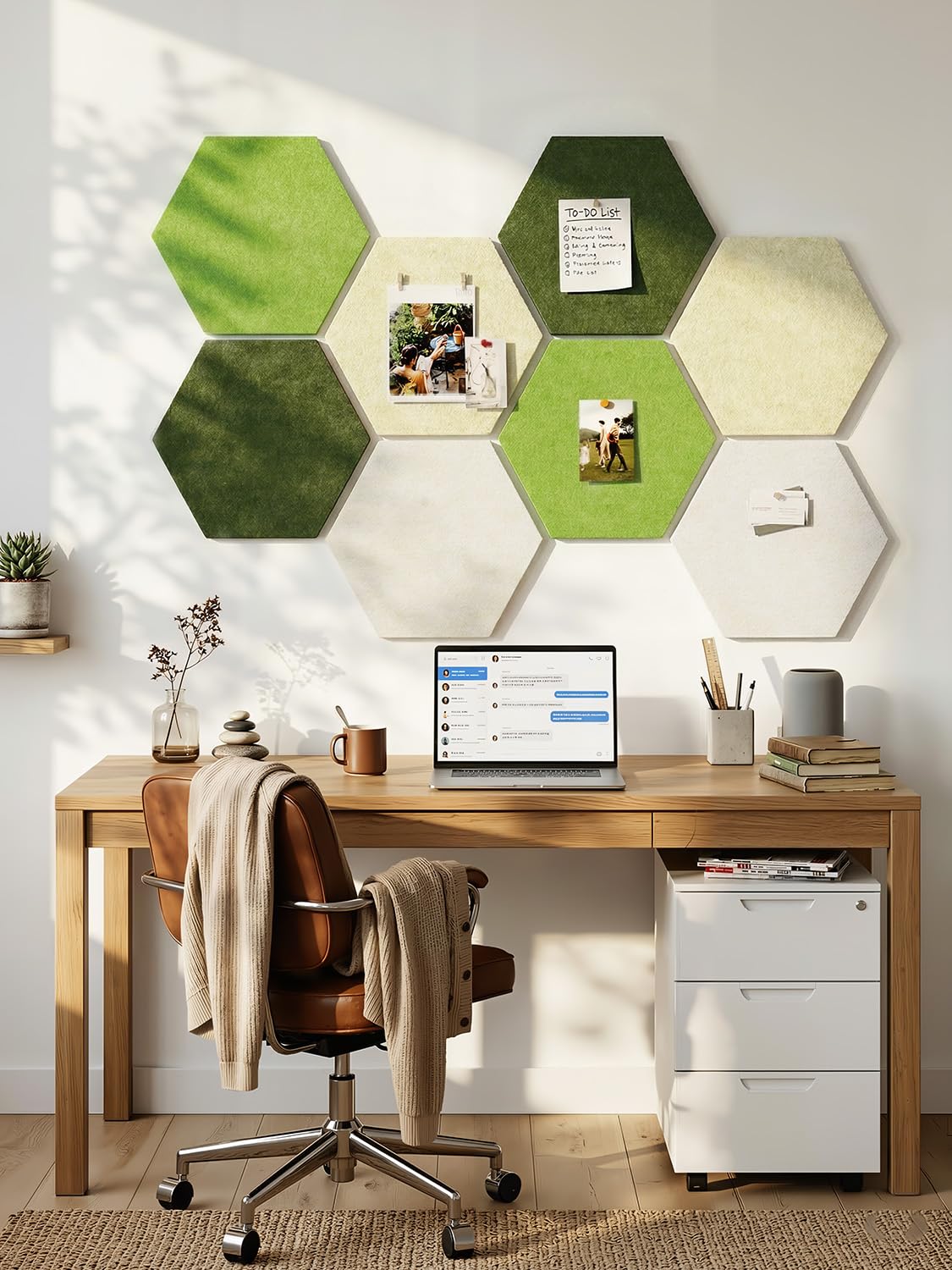 Uoisaiko 8 Pack Hexagon Felt Bulletin Board Tiles - 12" Large Thick Pin Board for Walls with 30 Push Pins, DIY Boards for Office Home School Decor, Aesthetic Hex Cork Board Alternative